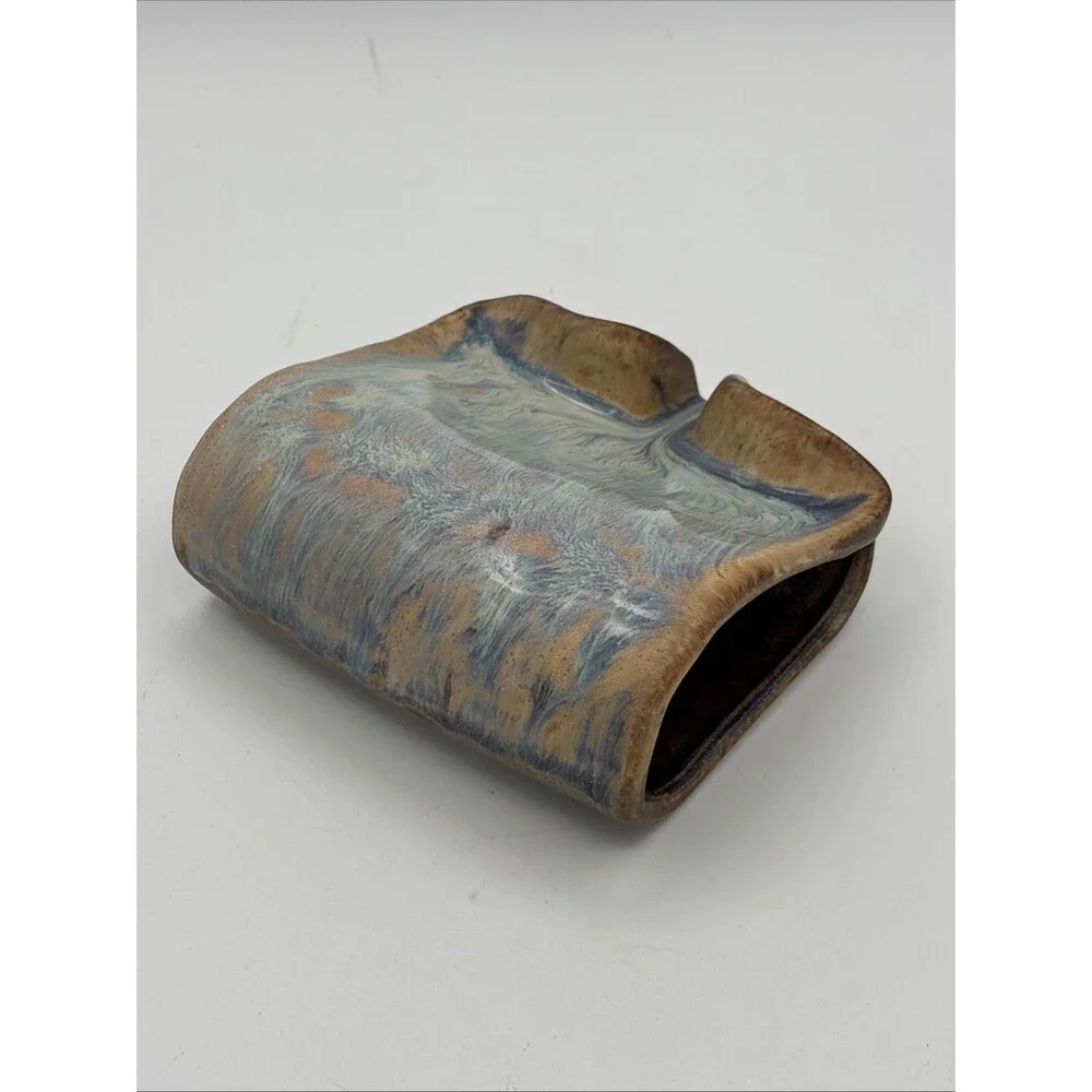 Stoneware Ceramic Sponge Holder & Soap Dish with Drip Spout - Reactive Glaze